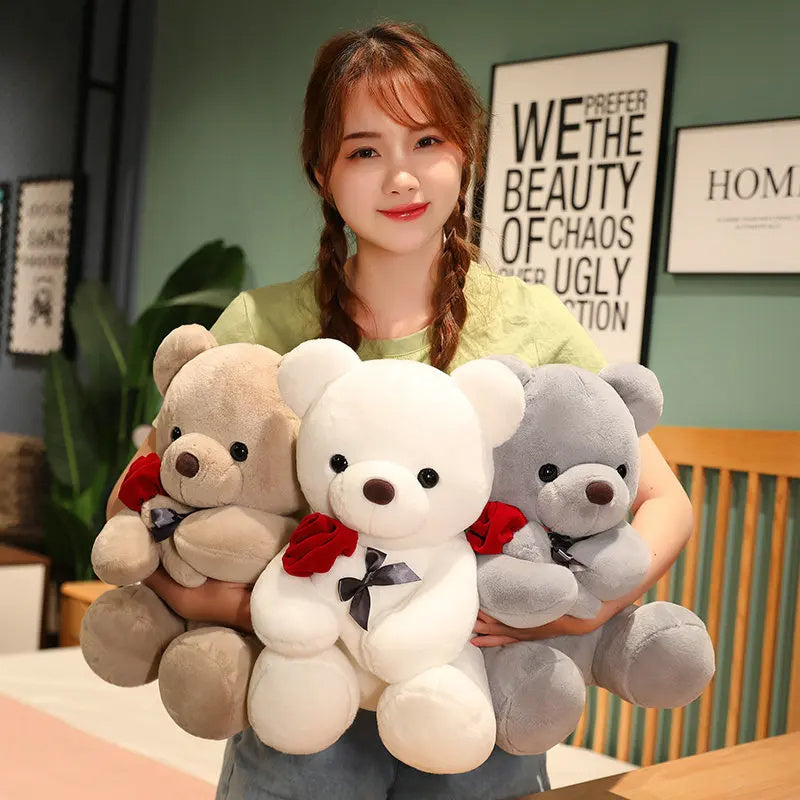 23-45cm New Lovely Hug Roses Teddy Bear Plush Pillow Stuffed Soft Animal Dolls Nice Birthday Gift Girlfriend Valentine's Day