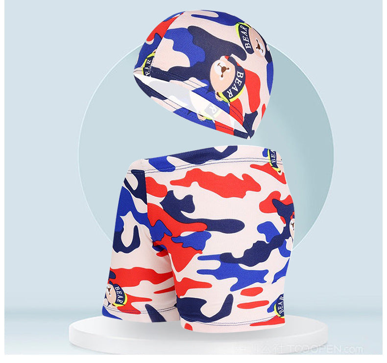 Children's Swimming Trunks Beach Vacation With Swimming Cap Suit