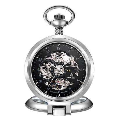 Flip Manual Mechanical Pocket Watch Roman Engraved Skeleton