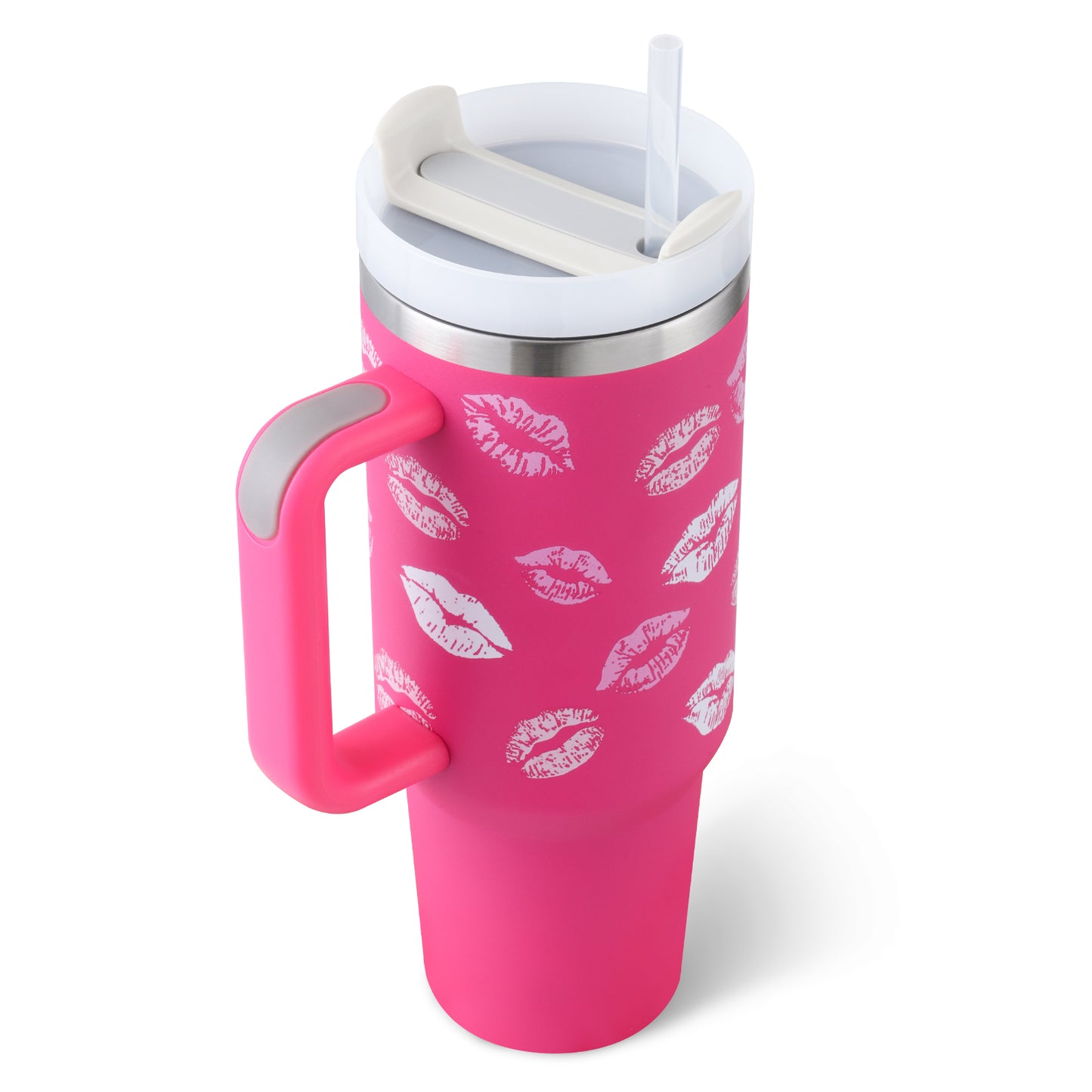 Tasse thermique de cadeau de saint valentin tasse d'isolation de café de paille de 40oz avec la poignée bouteille d'eau portative d'acier inoxydable de voiture tasse thermique sans BPA de voyage de grande capacité