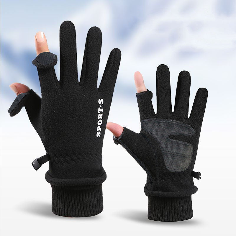 Outdoor Ski Riding Gloves Winter Polar Fleece Flip Cover Winter Gloves Men And Women Plus Velvet Thickened Warm Touch Screen Gloves