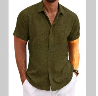 Men's Solid Color Loose Linen Short-sleeved T-shirt