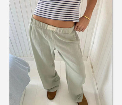 Fashion Y2K Striped Straight Trousers Summer Elastic High Waist Wide Leg Pants For Women