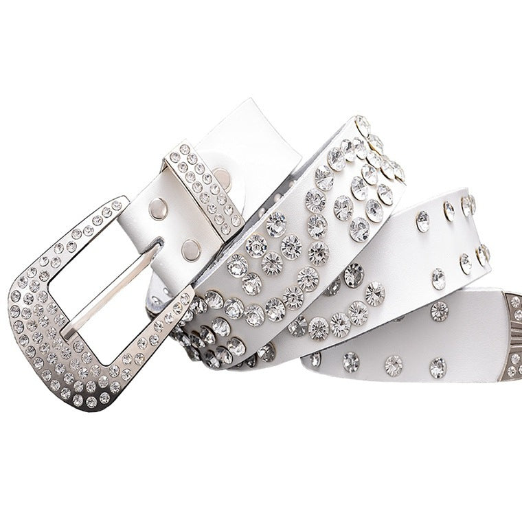 Women's Leather Diamond-Studded Cowhide Pin Buckle Belt - Elegant Glamour