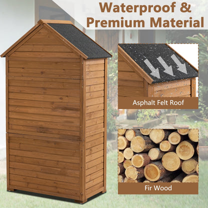 Outdoor Storage Cabinet - Garden Tool Shed, Wooden Closet With Shelves & Latch
