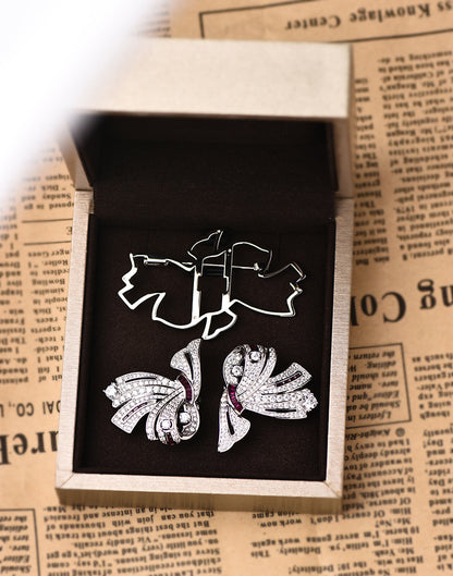 High Grade Detachable Double Clip Bow Brooch