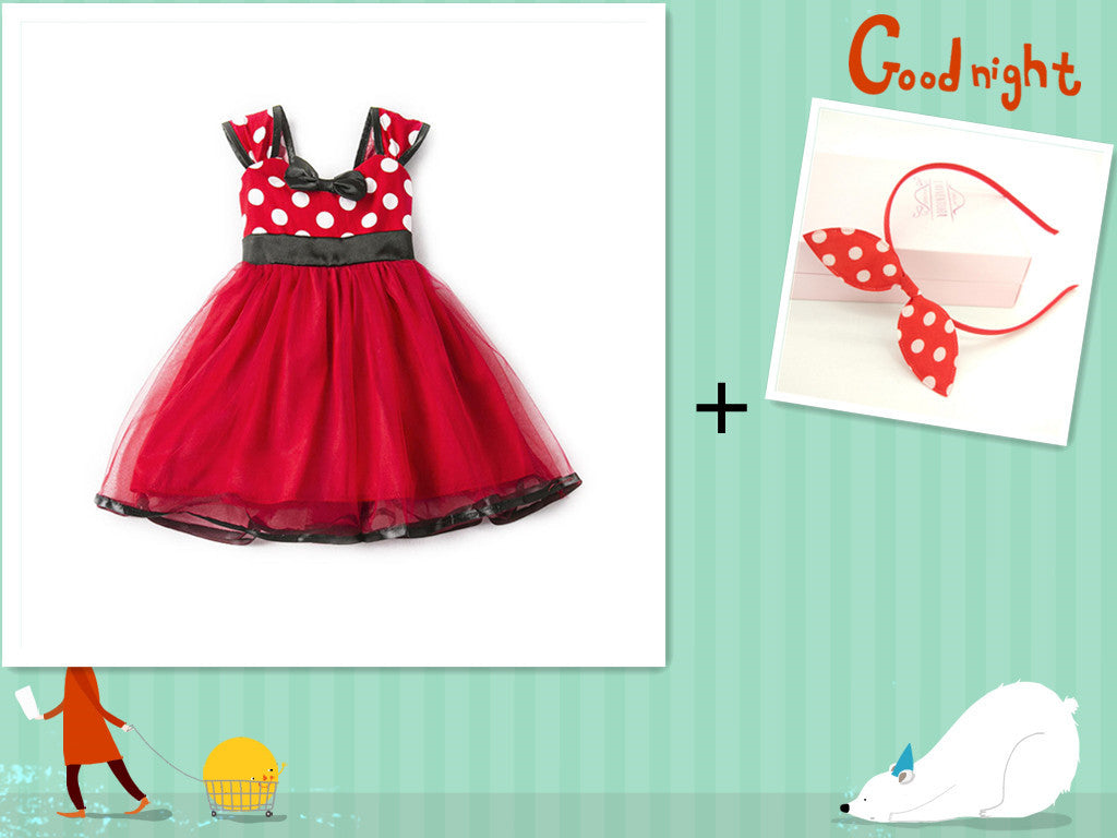 Sleeveless Vest Polka Dot Bow Princess Dress