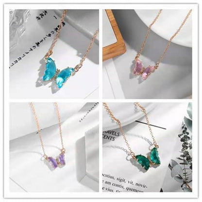 Collier papillon en cristal de verre fantaisie fille