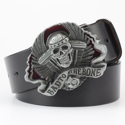 Men's Casual Skull Decorative Two-Layer Cowhide Belt - Rebellious Style