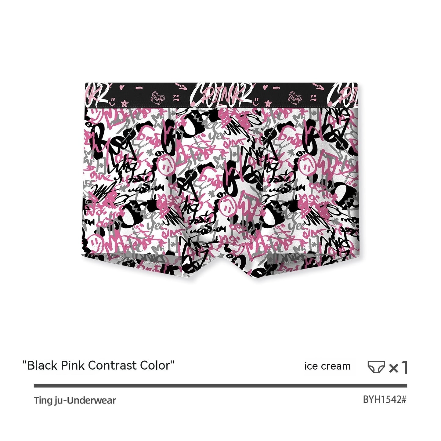 Black Pink Breathable Antibacterial Crotch Mid Waist Boxer Briefs Men