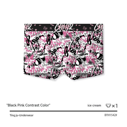 Black Pink Breathable Antibacterial Crotch Mid Waist Boxer Briefs Men