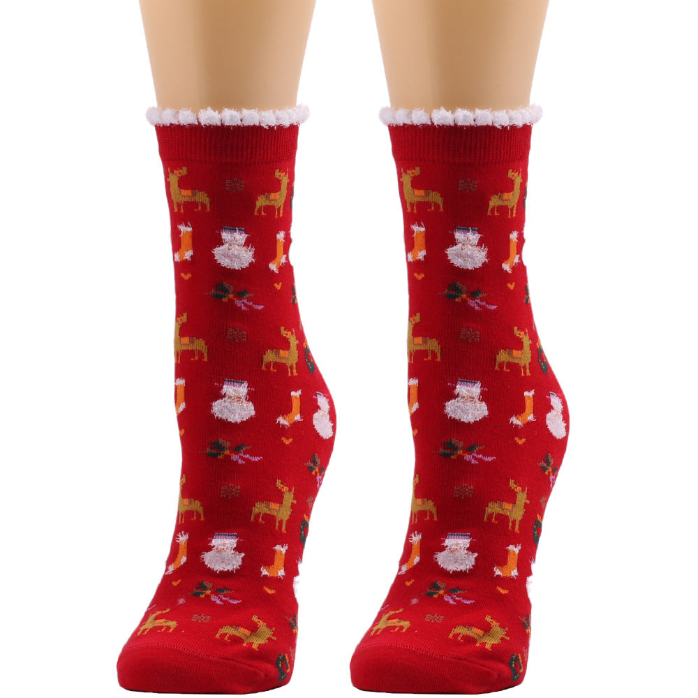 Nouvelles chaussettes européennes et américaines chaussettes de Noël chaussettes en peluche d'automne et d'hiver pour femmes chaussettes de Noël chaussettes pour femmes chaussettes mi-mollet chaussettes de Noël transfrontalières