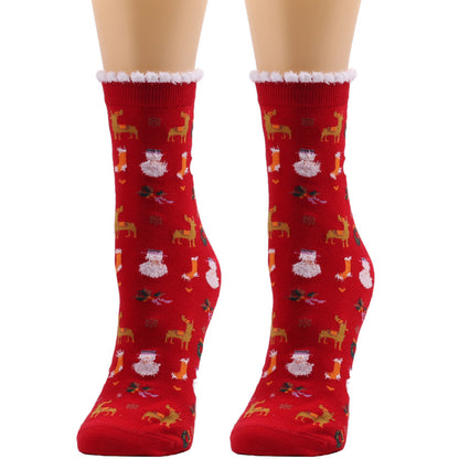 Nouvelles chaussettes européennes et américaines chaussettes de Noël chaussettes en peluche d'automne et d'hiver pour femmes chaussettes de Noël chaussettes pour femmes chaussettes mi-mollet chaussettes de Noël transfrontalières