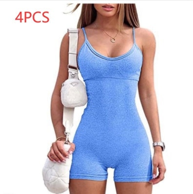 Spaghetti Strap Shorts Jumpsuit Sport Yoga Träning Tight Romper Dammode Fitness Sportkläder