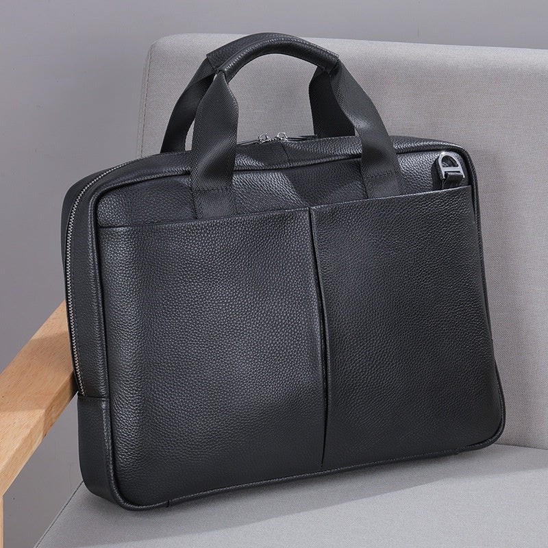 Porte-documents en cuir véritable de grande capacité pour hommes, sac de rangement horizontal en cuir de vache à première couche pour ordinateur