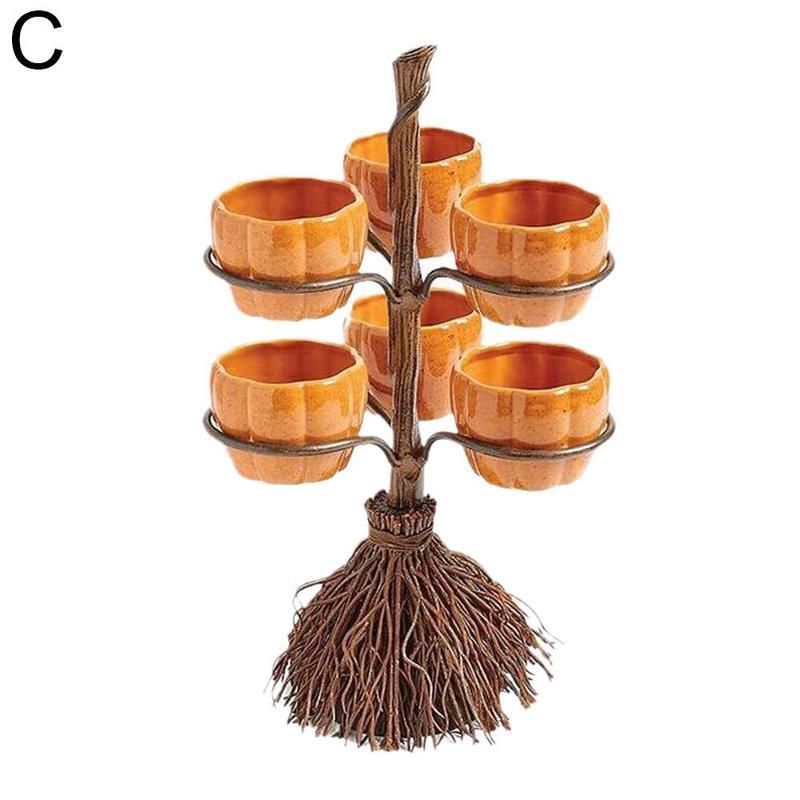 Halloween Broom Pumpkin Snack Bowl Rack Dekorationer Heminredning