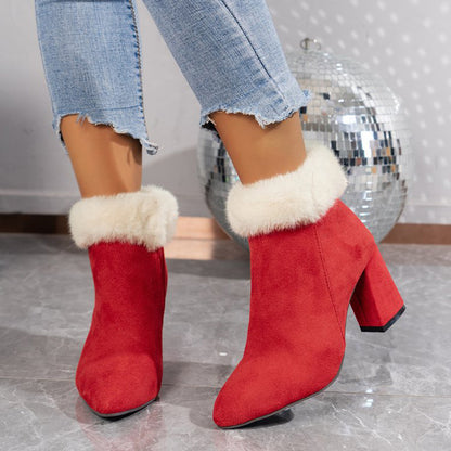 Women's Plaid Suede Ankle Boots with Square Heel