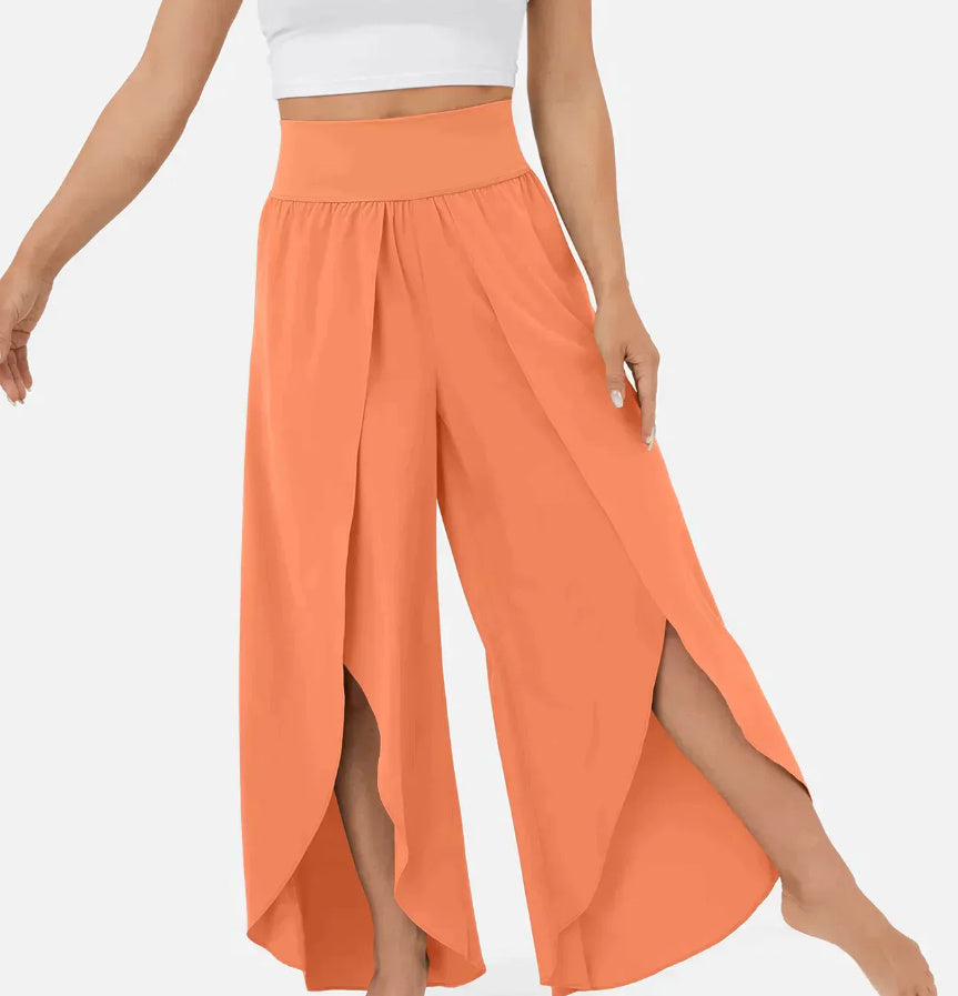 Loose Split Yoga Pants Summer Elastic High Waist Wide Leg Trousers Women's Fashion Versatile Clothing