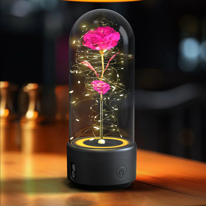 Creative 2 i 1 Rose Flowers LED-ljus och Bluetooth-högtalare Alla hjärtans dag present Rose Lysande Nattljus Ornament i glasskydd