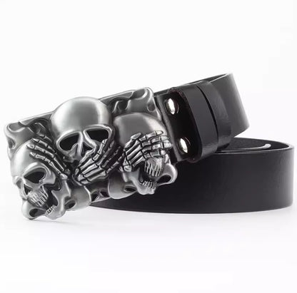 Men's Casual Skull Decorative Two-Layer Cowhide Belt - Rebellious Style