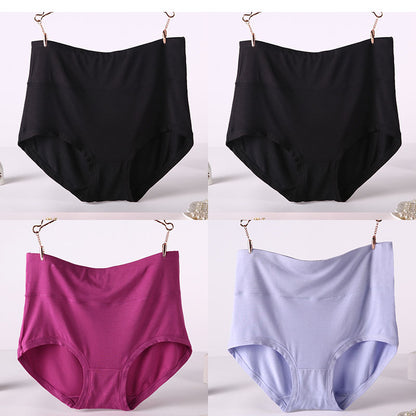 Women Underwear Soft Viscose Solid Color High Waist Panties 4pcs A Lot