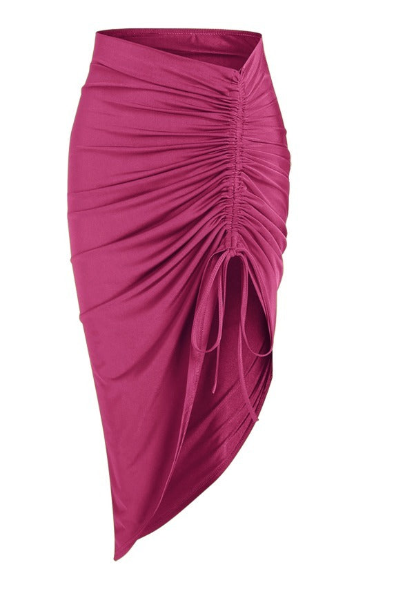 Professional Women's Sexy Ruched Midi Bodycon Skirt - Elasticity Tight Design (Casual Club Asymmetrical, High Stretch)