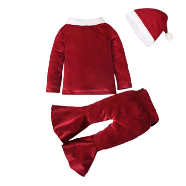 Chemise à manches longues de noël d'hiver, chapeau à cloche, vêtements trois pièces pour enfants