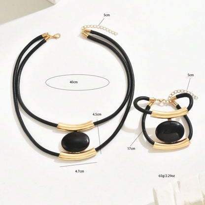 14K Gold Plated Golden Elegance Black And Gold Statement Jewelry Set