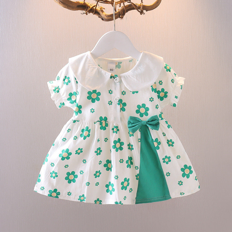 Robe de princesse d'été en coton à manches bulles pour filles, motif floral, pour petits enfants