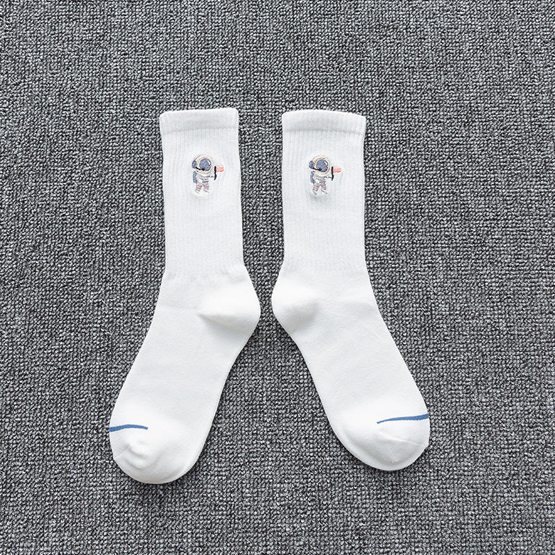 Embroidered cotton socks astronaut all-match socks sports socks