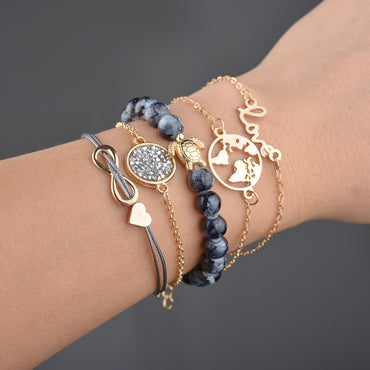 Vintage Sköldpadda Hjärta Karta Charm Armband Set För Kvinnor 2 Ny Design Stenpärlor Oändligt Armband Boho Smycken Partihandel 