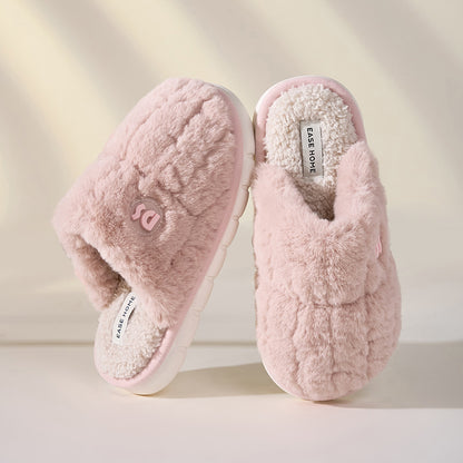 Warm Winter Plush Slippers Women Non-slip Thick-soled Fluffy Slippers Couple Slippers Men Indoor Bedroom Soft Solid House Shoes