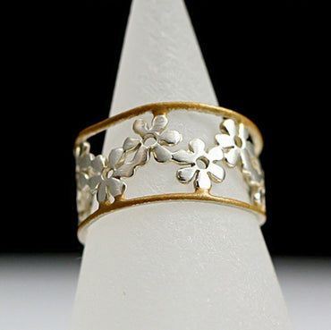Creative Sunflower Chrysanthemum Adjustable Ring 18K Rose Gold Plated Two-tone