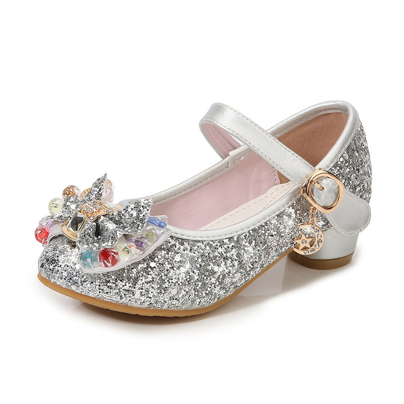 Chaussures à talons hauts pour filles, chaussures de princesse en cristal pour enfants moyens et grands