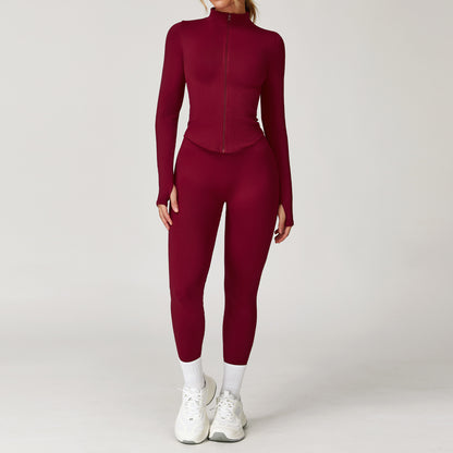 Seamless I-shaped Back-enhancing Workout Set For Women With Ribbed Waist-cinching Design