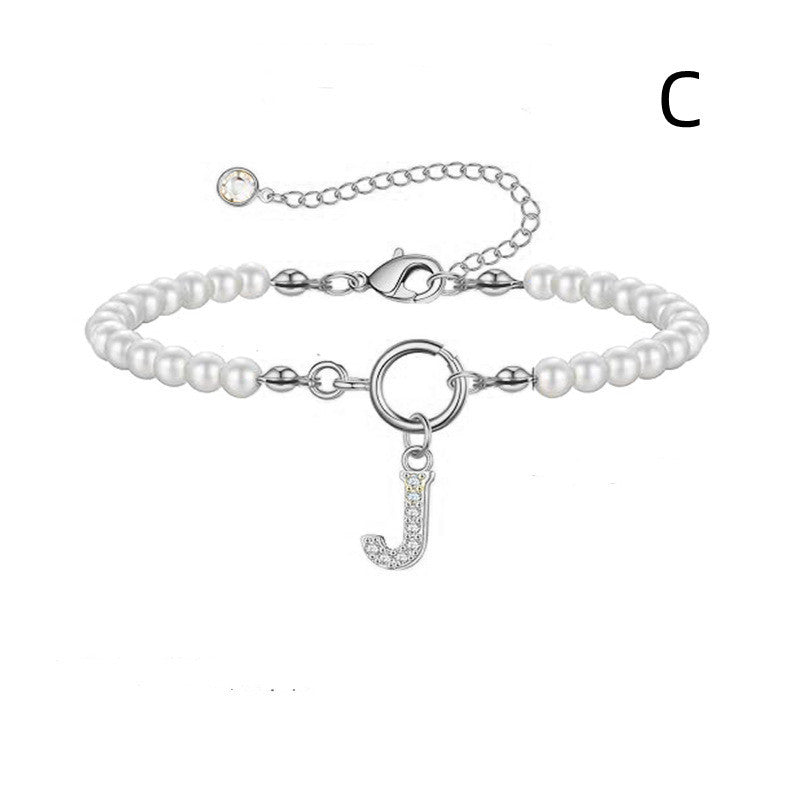 2024 Nytt Mode Toggle Lock Initial Armband Kvinnor AZ Bokstav Hänge 6mm Pärlarmband För Kvinnor Smycken Gåva