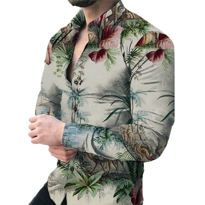 Men's Casual Long Sleeved Large Floral Shirt