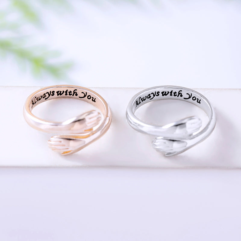 Silver Rose Gold Always With You Hug Rings For Women Men