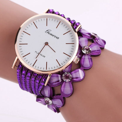 Mode Geneva Flowers Klockor Kvinnor Klänning Elegant Quartz Armband Damklocka Crystal Diamond Armbandsur Present Reloj Mujer