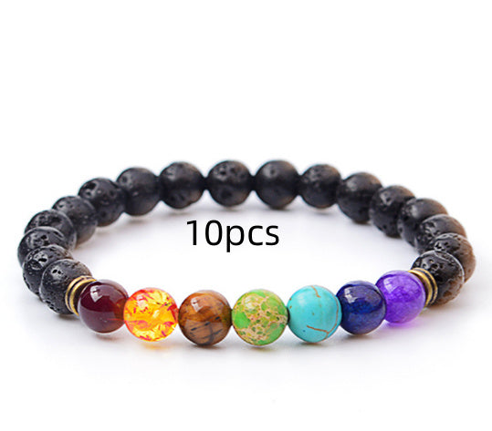 Handmade Black Lava Seven Chakra Healing Balance Beaded Bracelet