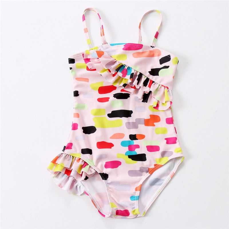 Children Ruffled Color One Piece Swimsuit