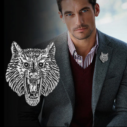 Broche rétro tête de loup Totem doré M Badge pour hommes