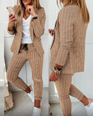 New Plaid Casual Women's Straight Trousers Suit