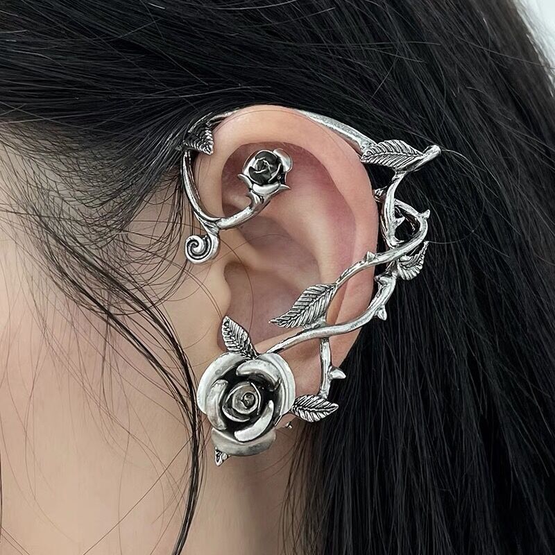 Metal Rose Earrings With Wrapped Ears