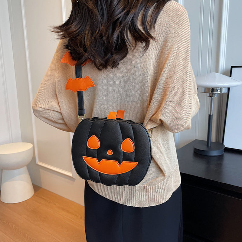 Sacs d'halloween sac à bandoulière dessin animé citrouille drôle avec chauve-souris, sac créatif personnalisé pour femme