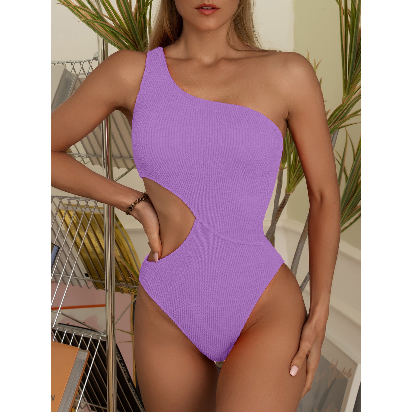 Baddräkt Dam One Piece Bikini Enfärgad One Shoulder Baddräkt