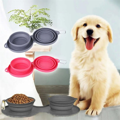 Double bol pliable en caoutchouc, bol d'alimentation pour animaux de compagnie, fournitures pour chiens et chats