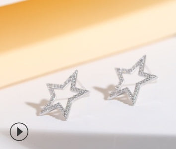 S925 sterling silver Japanese and Korean jewelry creative explosion models micro inlaid five-pointed star stud earrings earrings silver jewelry