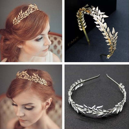 Accessoires de cheveux de couronne d'alliage de bandeau de feuille d'or de mariée