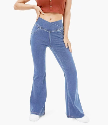 Pantalon à bas de cloche en Denim Imitation haute, pantalon à bas de cloche pour femmes européennes et américaines